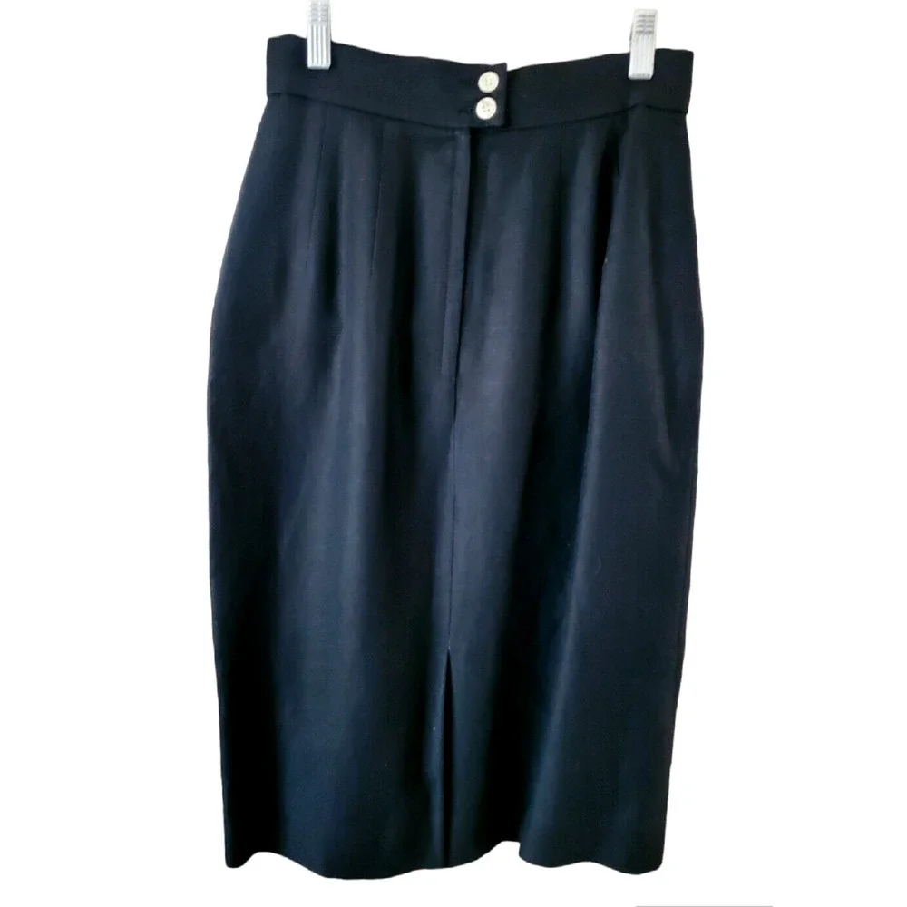 PBM Women Black Linen Blend Midi Straight Pencil Skirt Sz 4